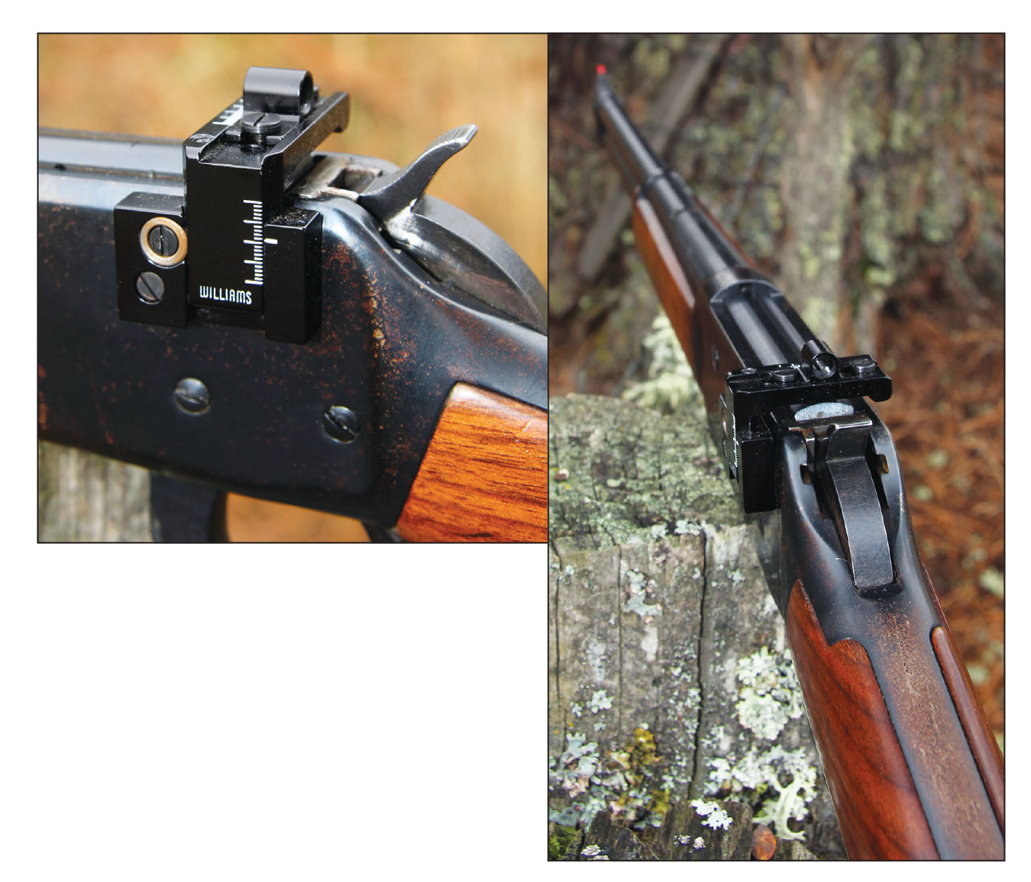 The Winchester Model 94 test rifle was fitted with a Williams peep sight and bright fiber-optic front bead. This allowed Patrick to assemble tighter groups than expected from a distance of 50 yards.